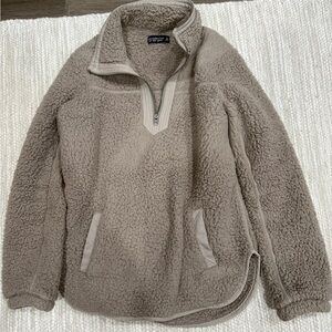 Women's Taupe Sherpa Quarter-Zip Sweater